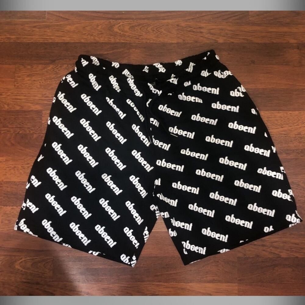 Absent Shorts - Size Large - Black White - Embroidered Shorts - Y2k Drawstring